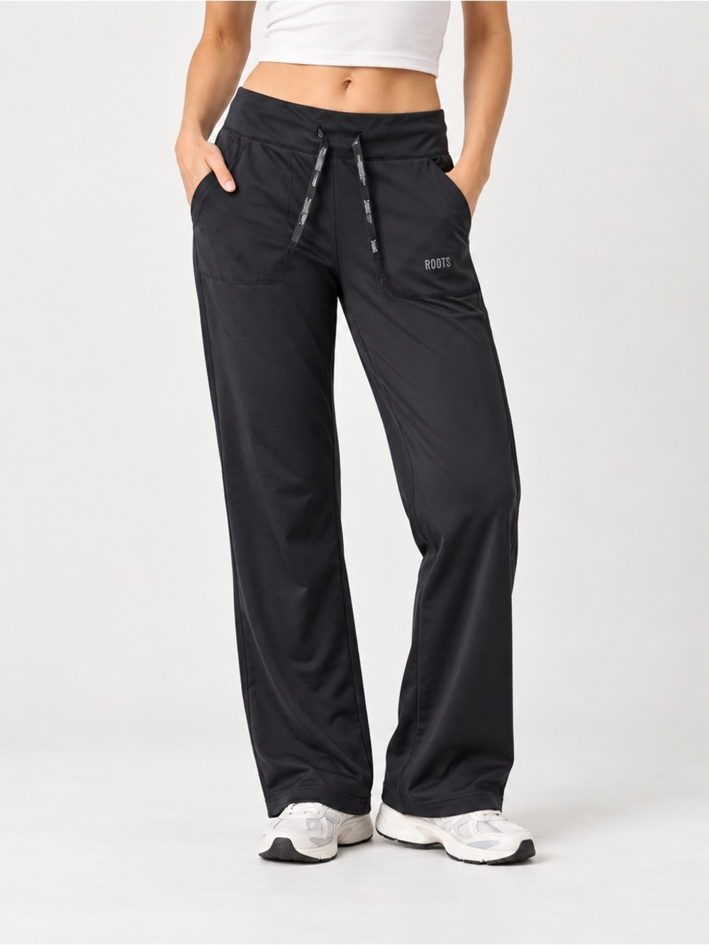 Roots Canada Active Track Pants Womens Small Straight Wide Leg  Black